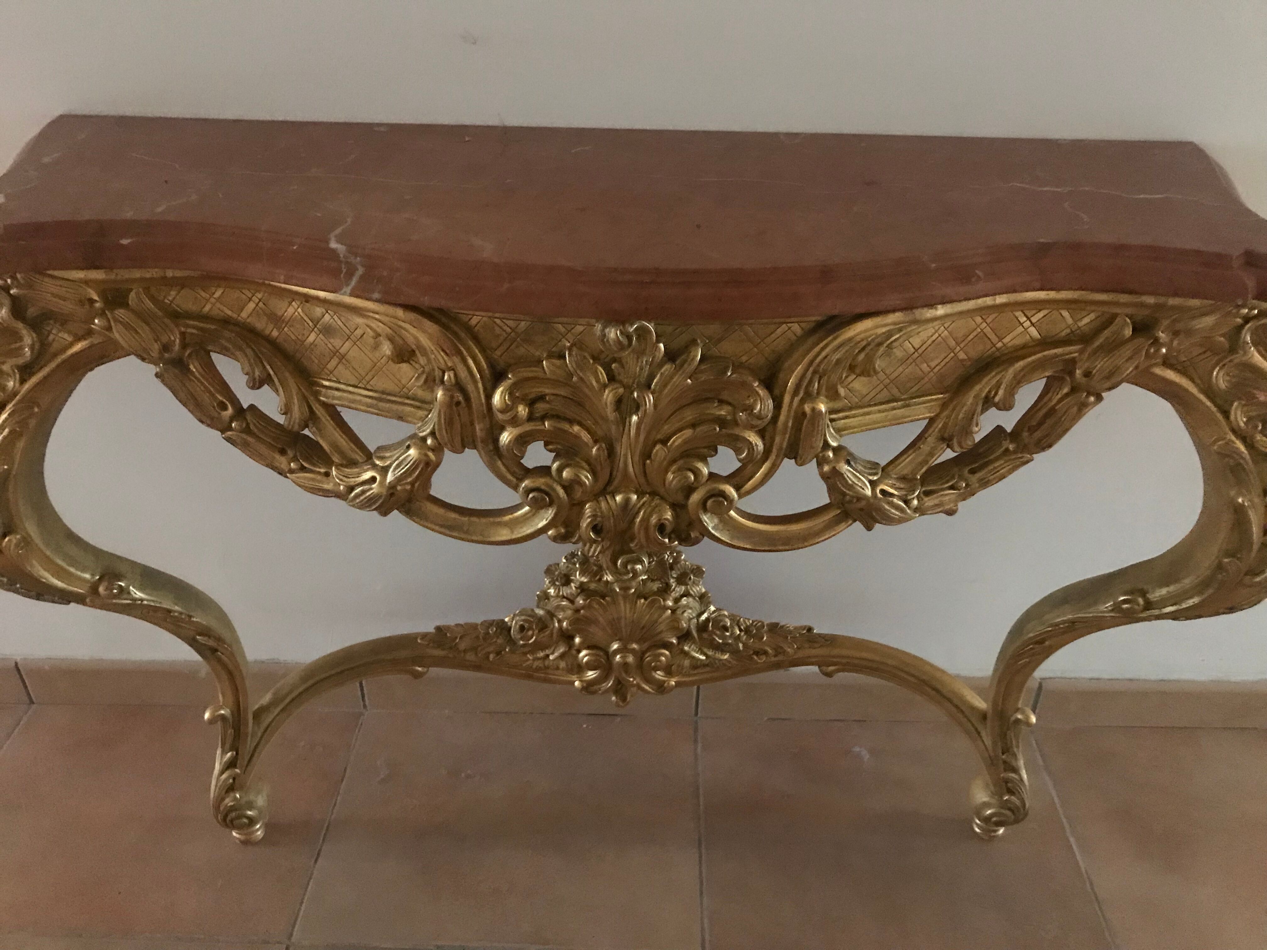 Console in gilded wood of style Louis XV 1970