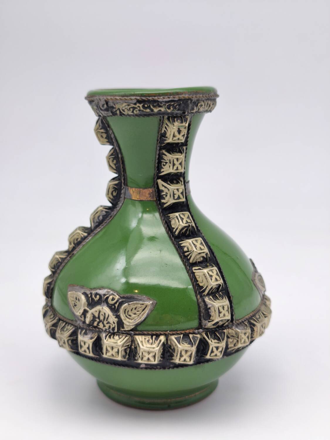 Antique green glazed ceramic vase with relief decoration – Europe