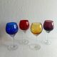 4 Antique Stemmed Liqueur Glasses in Colored Blown Glass