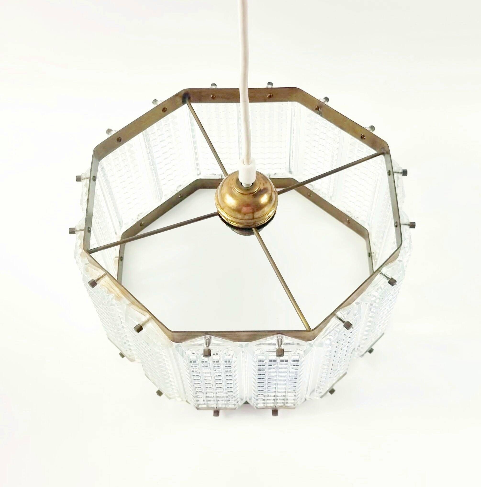 Mid-Century Scandinavian Glass & Brass Ceiling Light by Wiktor Berndt for Flygsfors, Sweden, 1960s