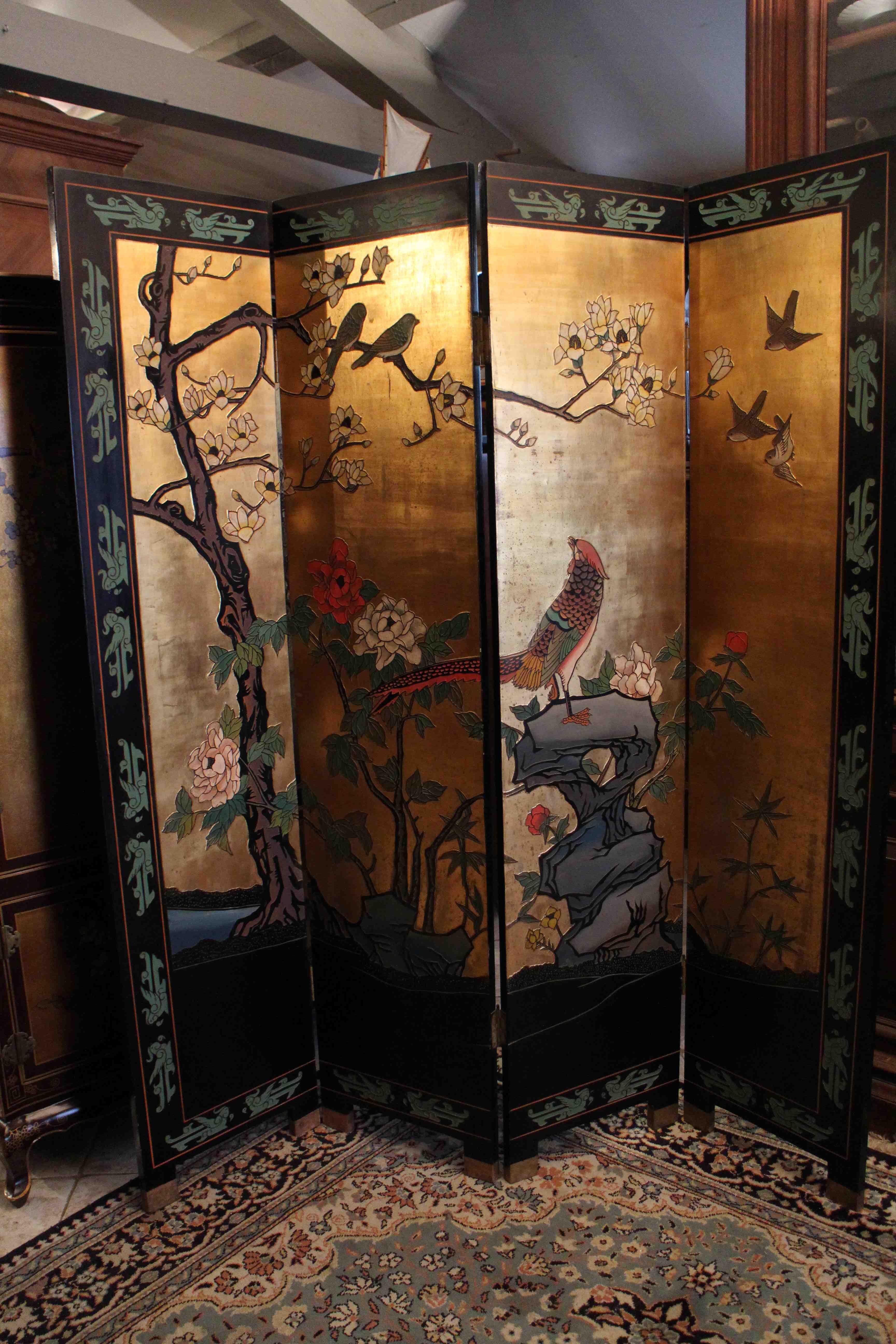 4-leaf screen lace-up decoration Far East Japan type Coromandel