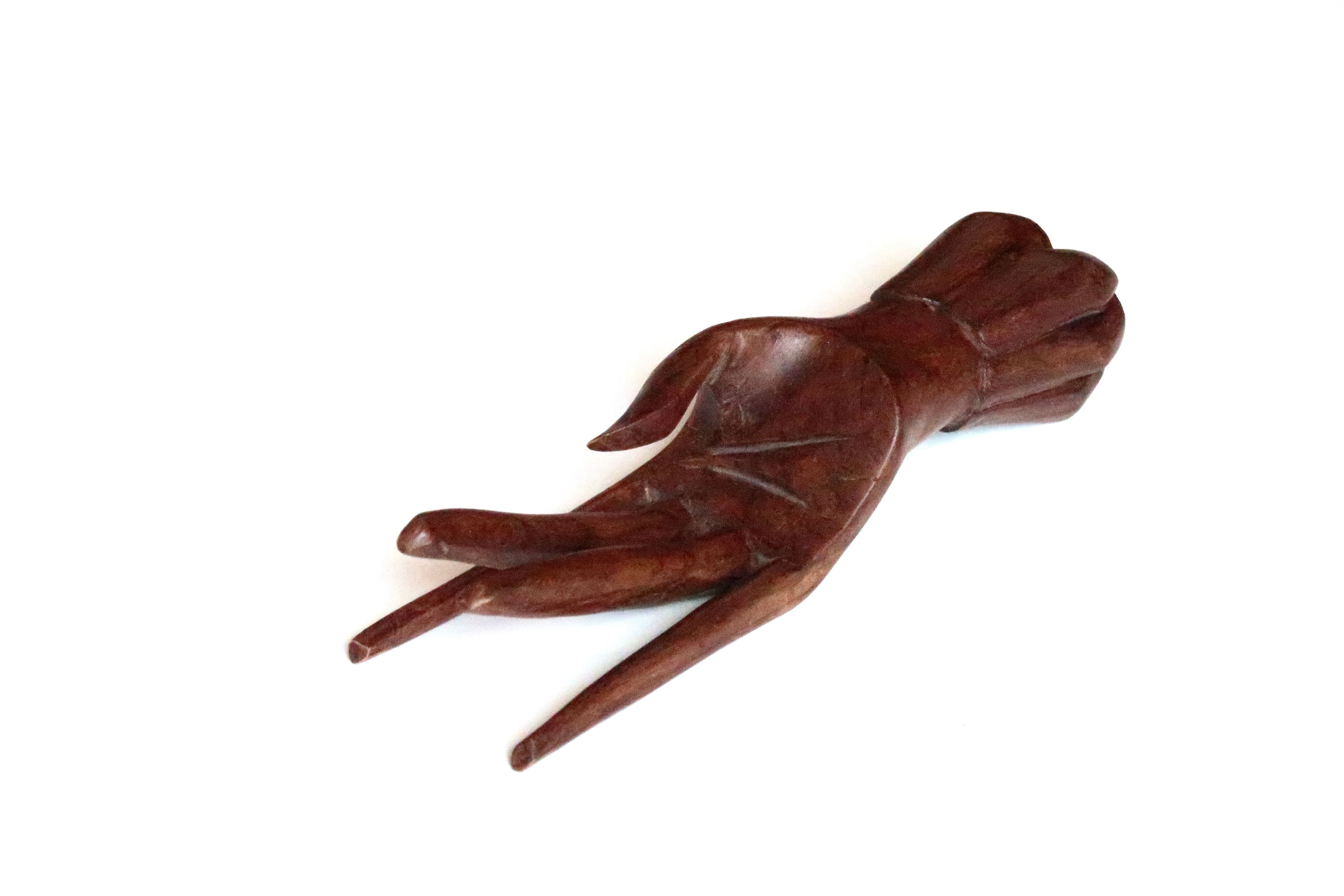 Main baguier en bois, présentoir à bijoux, années 70
