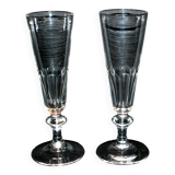Lot de 2 flûtes à champagne ancienne en cristal taillé de Baccarat 1900