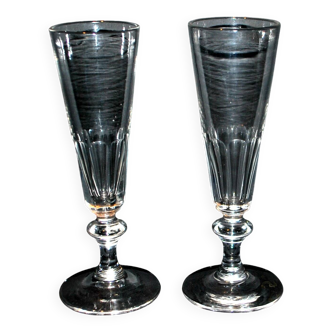 Set of 2 antique cut crystal champagne flutes from Baccarat 1900