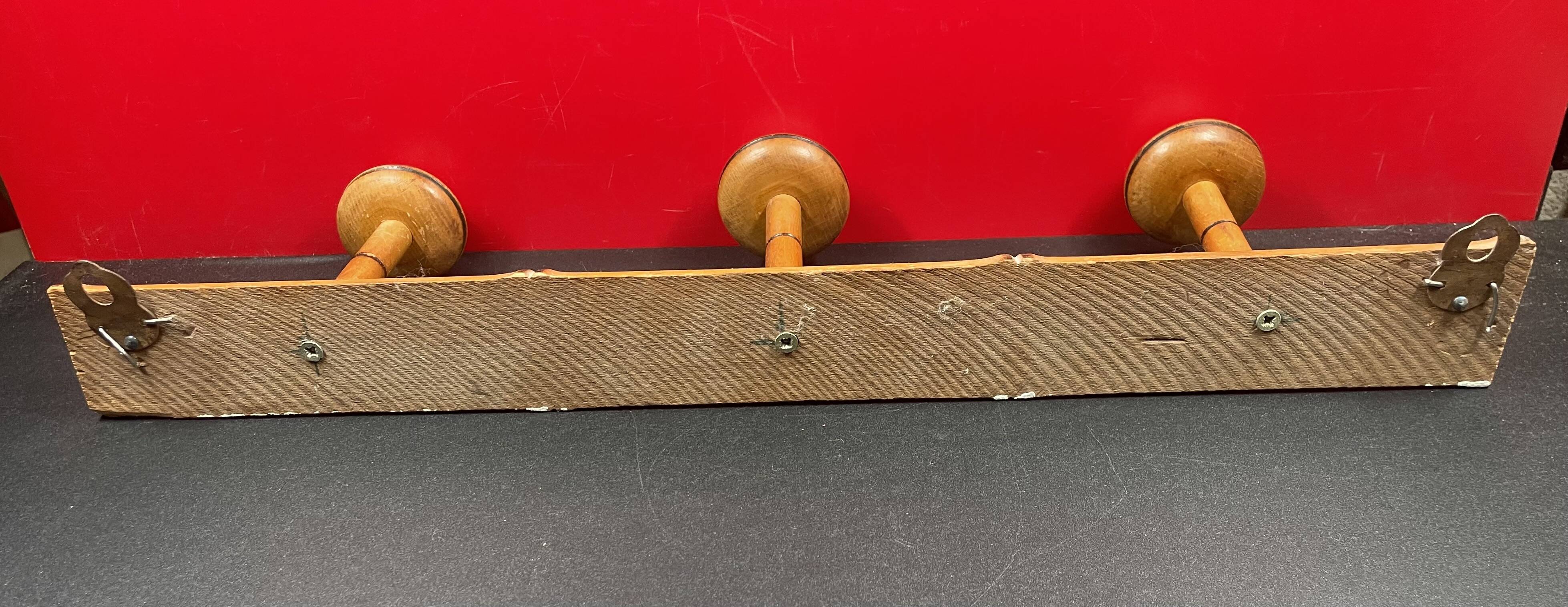 Old turned wooden coat rack 1930s bamboo style - 3 hooks
