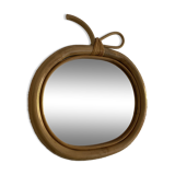 Vintage 1970s apple rattan wicker fruit mirror - 35 x 32 cm