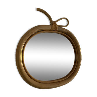 Miroir vintage 1970 pomme rotin osier fruit - 35 x 32 cm