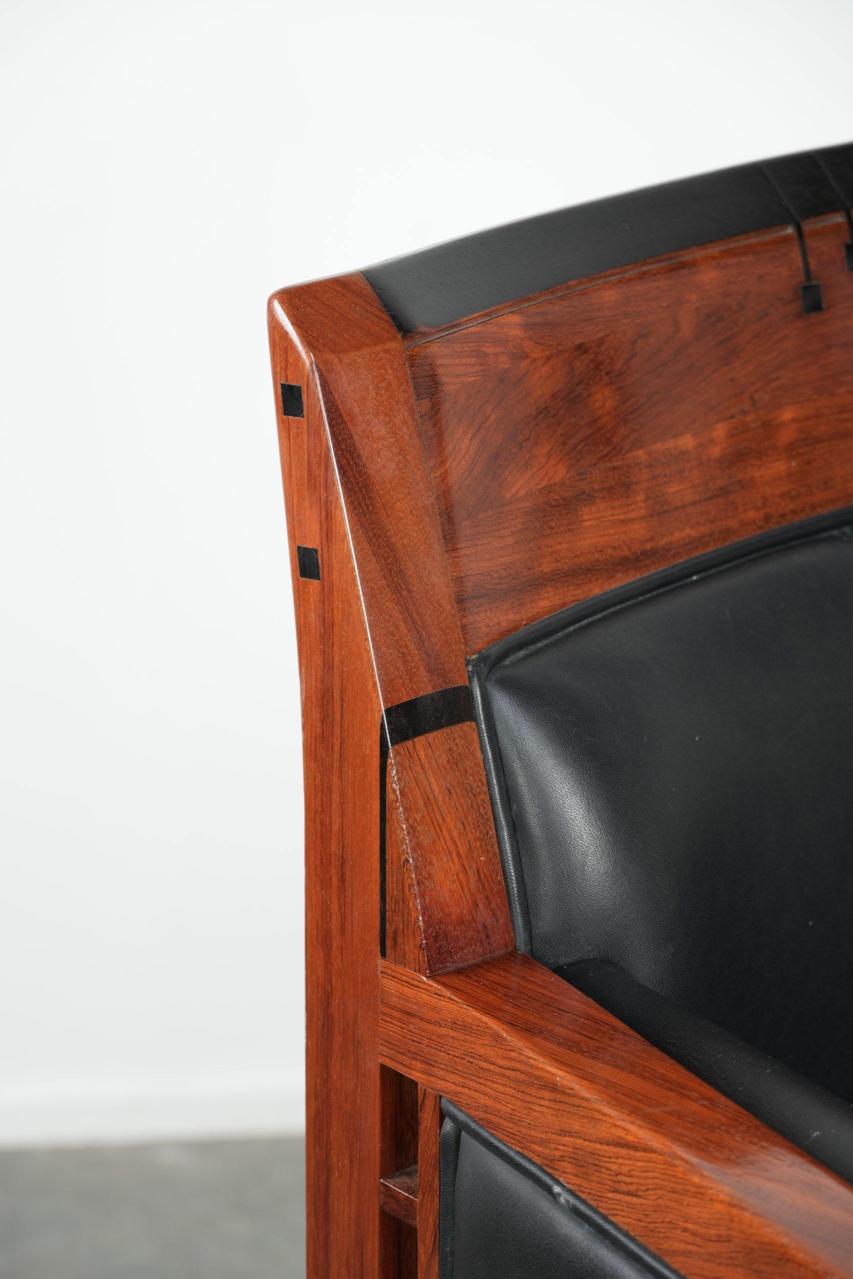 Black leather and wooden Art Deco design armchair