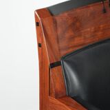 Black leather and wooden Art Deco design armchair