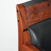 Black leather and wooden Art Deco design armchair
