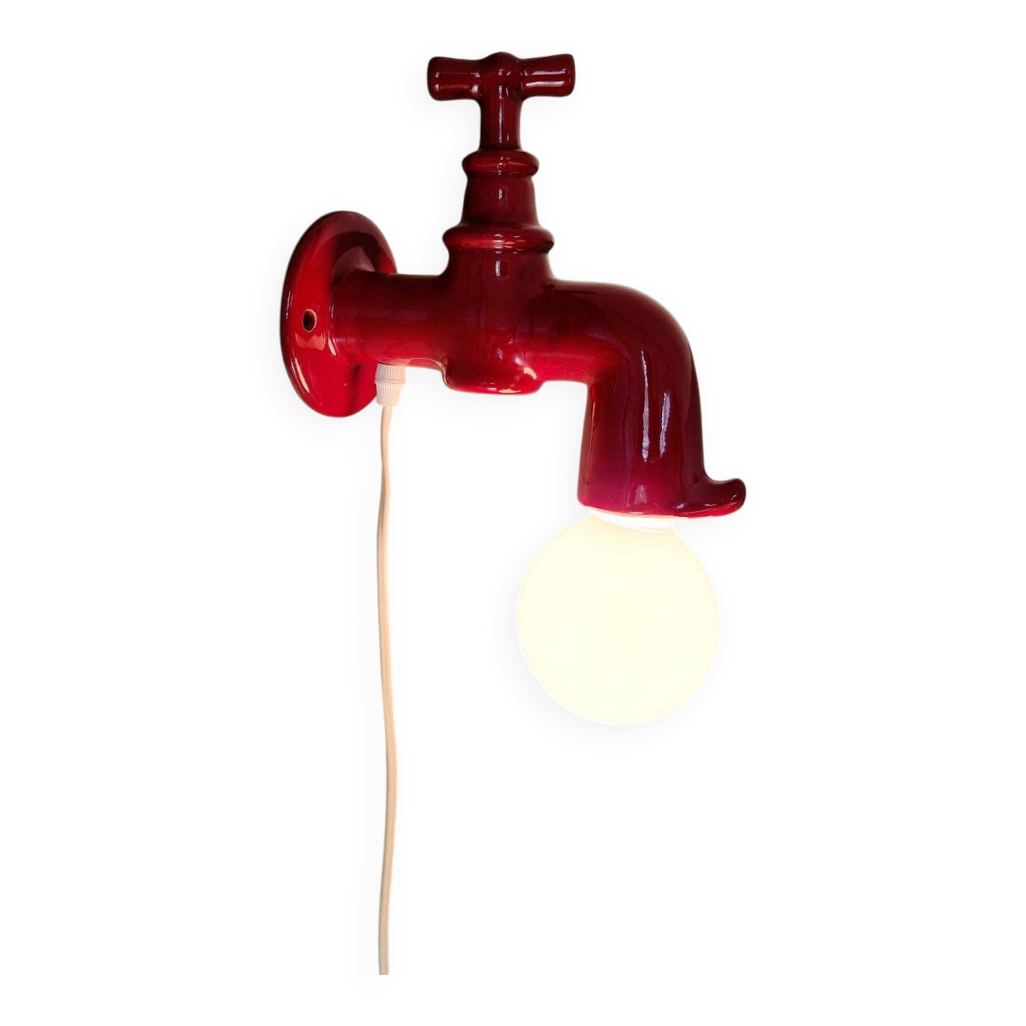 Red ceramic faucet wall light, 70s