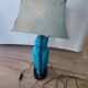 Turquoise cracked earthenware owl lamp