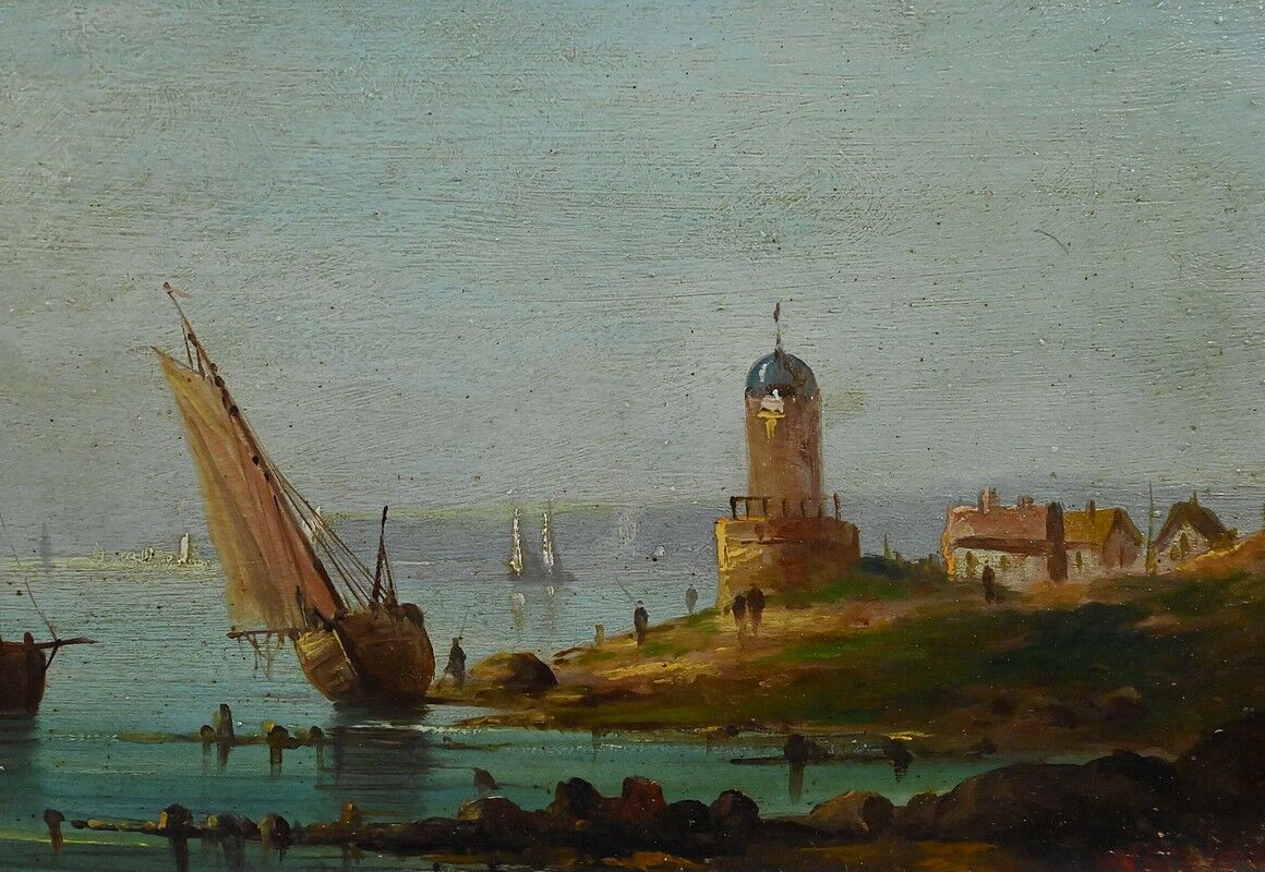 Tableau "Sailboats on the Mediterranean", oil on panel, French school of the 19th century.
