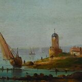 Tableau "Sailboats on the Mediterranean", oil on panel, French school of the 19th century.