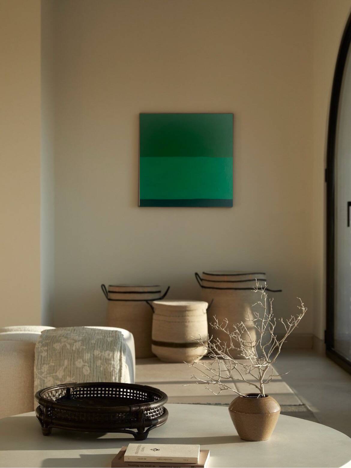 Peinture sur châssis "timeless green" pièce unique signée Bodasca