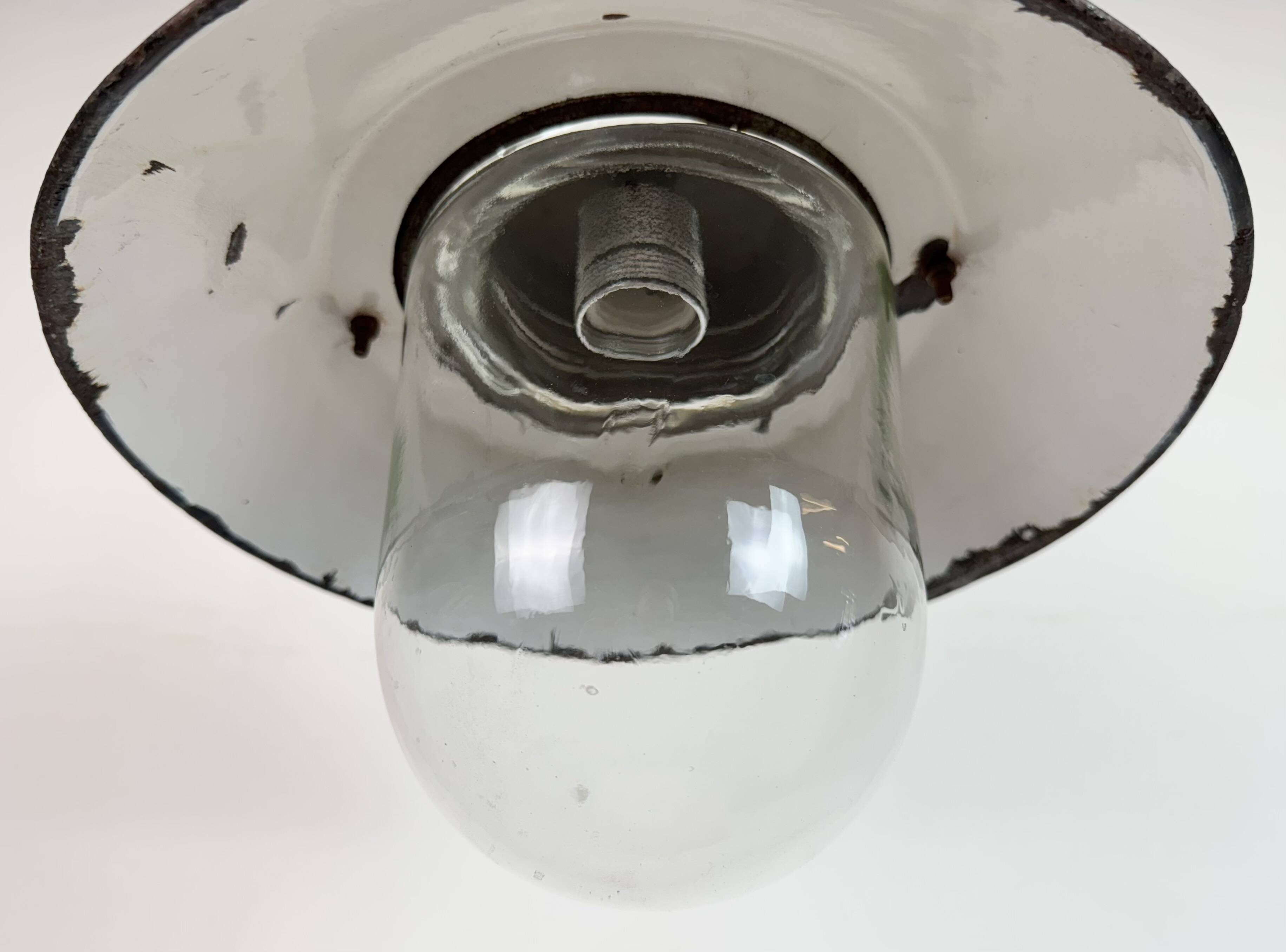 Green Enamel and Cast Iron Industrial Pendant Light, 1960s