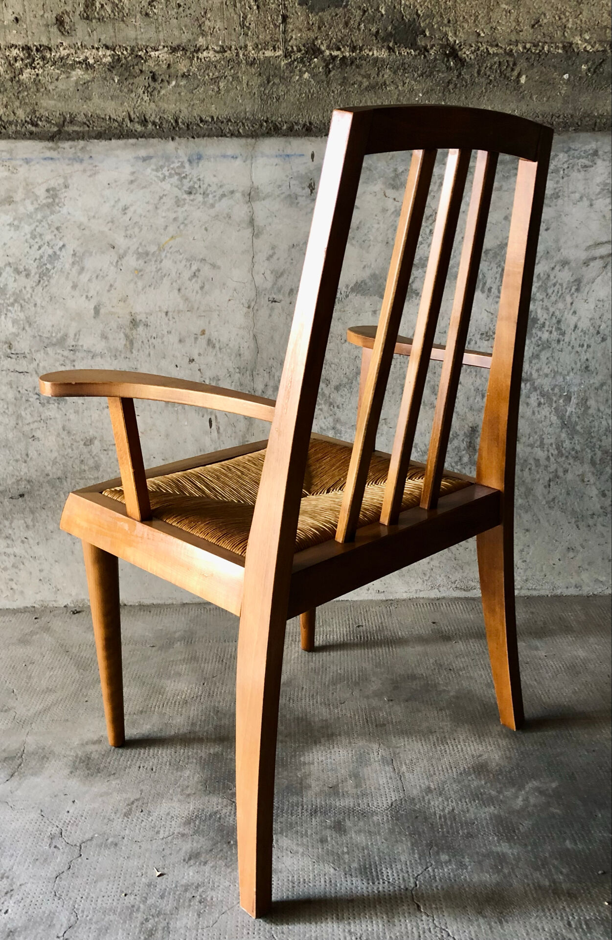 Solid wood and straw armchair, Reconstruction style, France