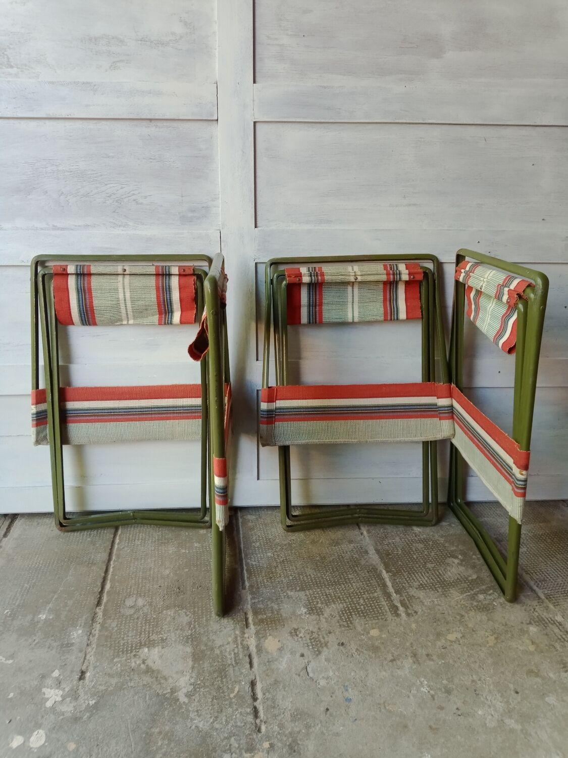 Vintage metal and canvas folding camping chairs