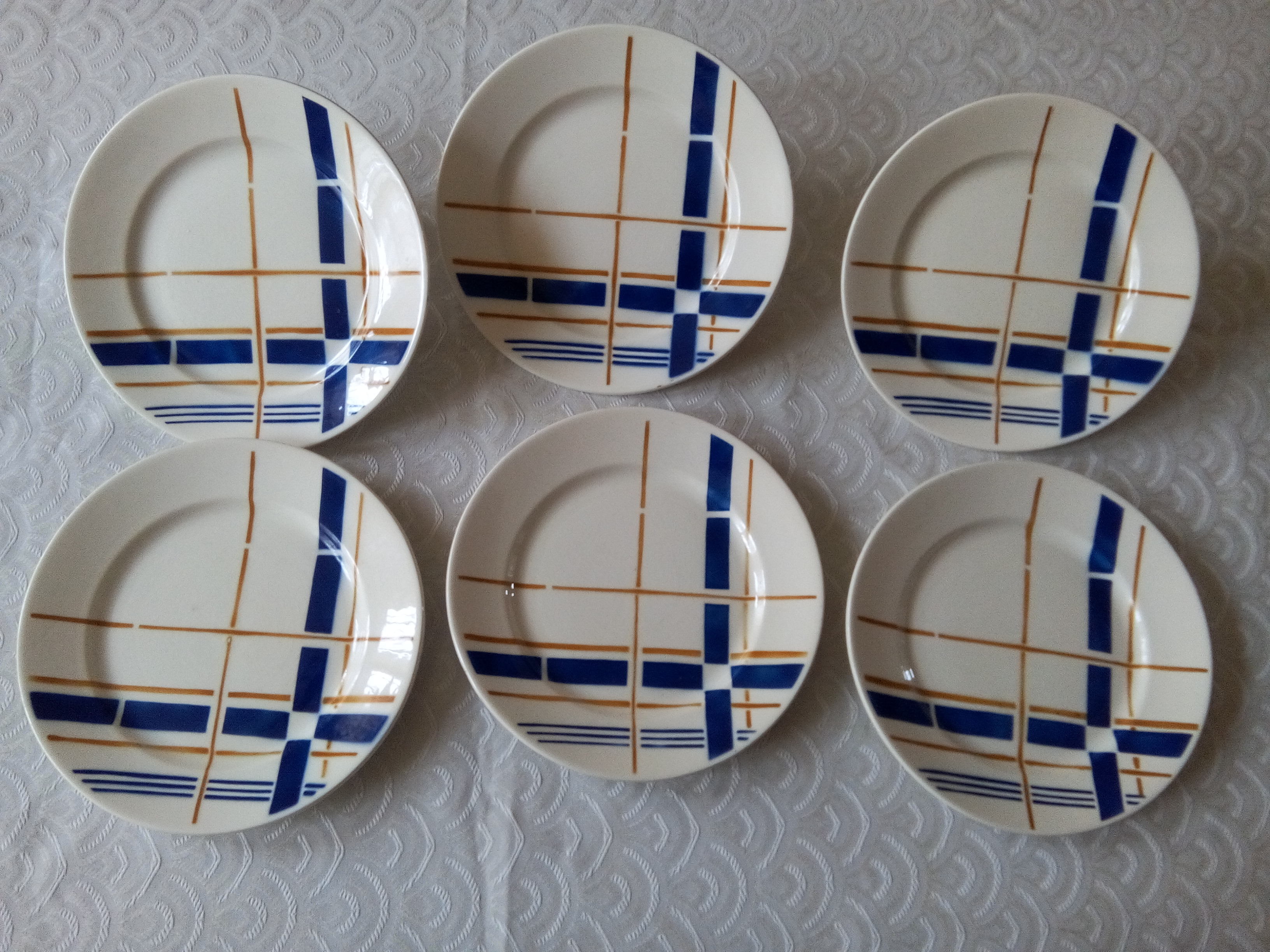 6 dessert plates Faience Badonviller Décor Biarritz