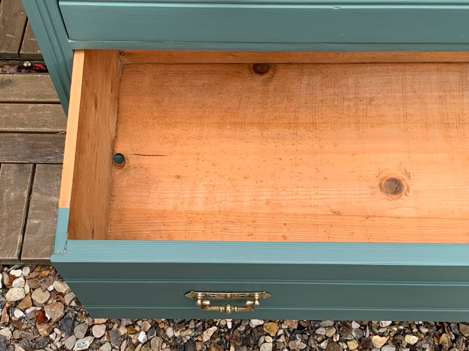 Old grey green high chest of drawers H160