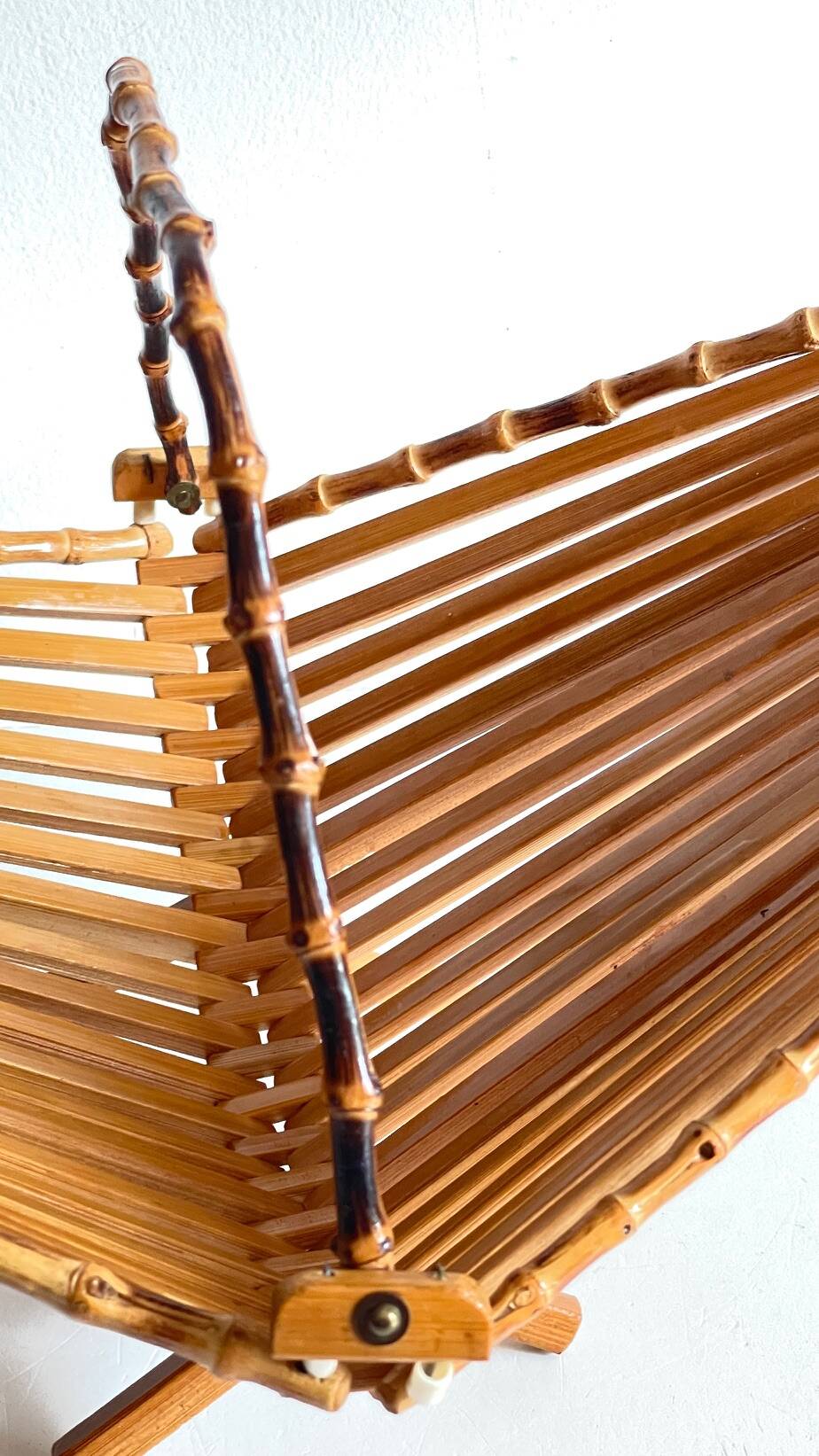 Chic folding table basket wood and bamboo vintage