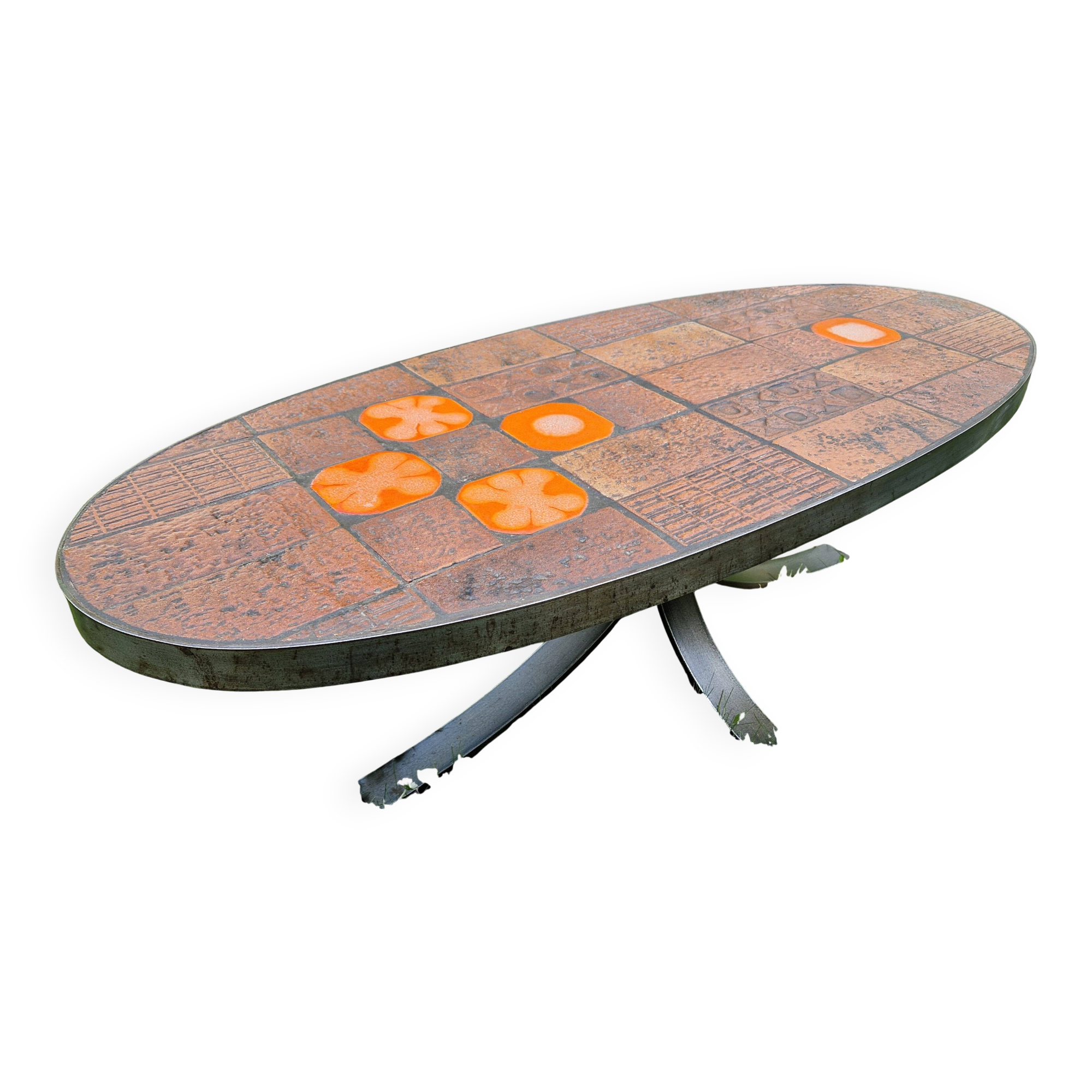 Coffee Table in Lava Stone and Ceramic by Jean Jaffeux