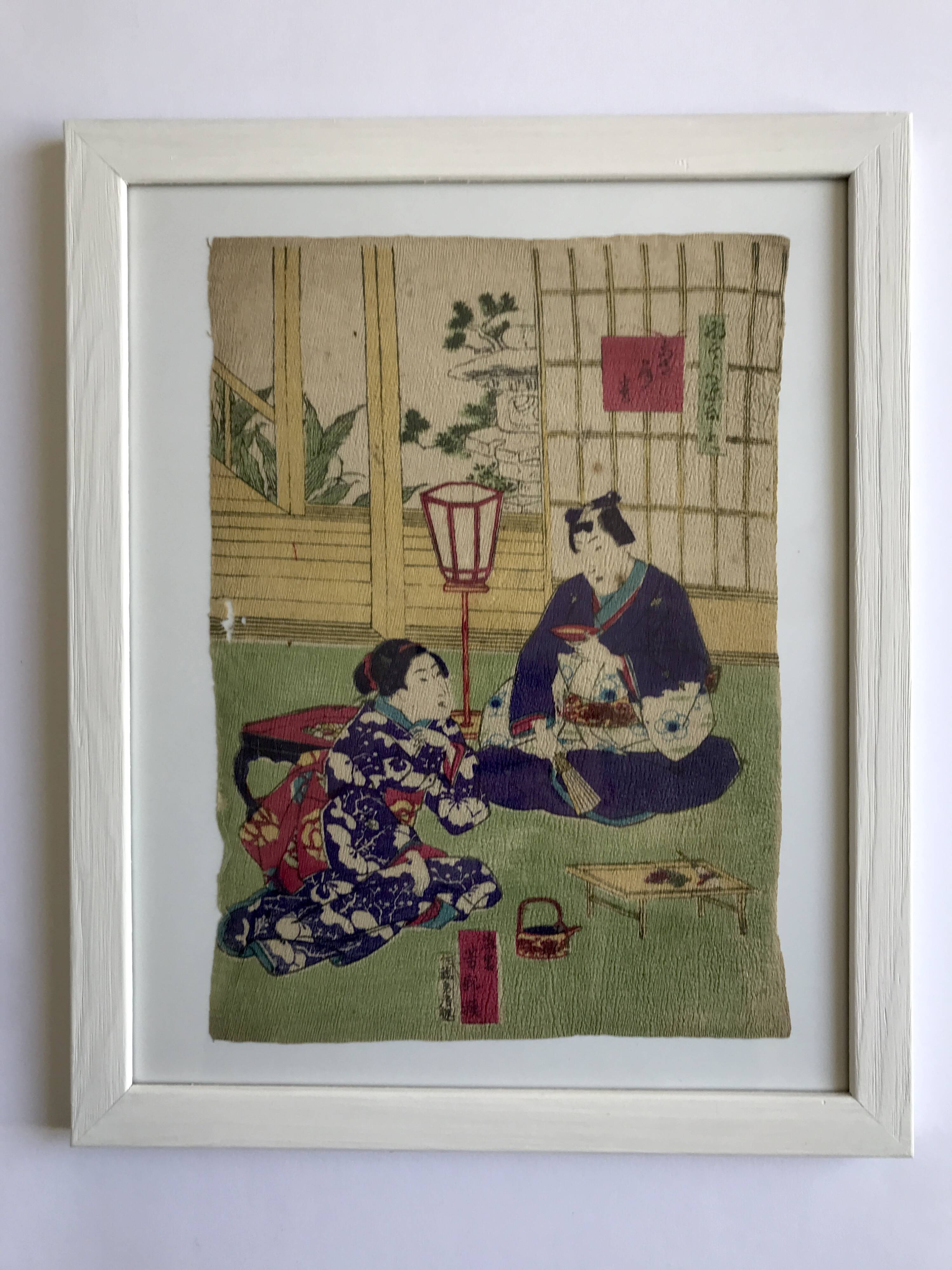 The Fisherman & Tea Ceremony. Duo of Japanese prints on rice paper.