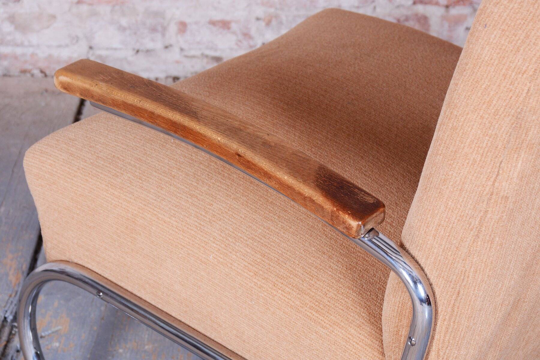 Bauhaus Armchair in Beech & Chrome attributed to Thonet, Czech, 1930s