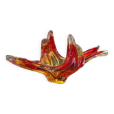 Bol/plat vintage en verre de Murano orange-rouge à motifs tourbillonnants