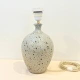 XXL Vintage Lamp Base in Beige Grey Stoneware with Raffia Lampshade 1970