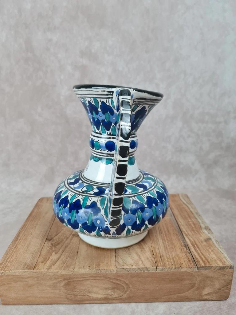 Artisanal Moroccan faience vase signed – blue & green decor