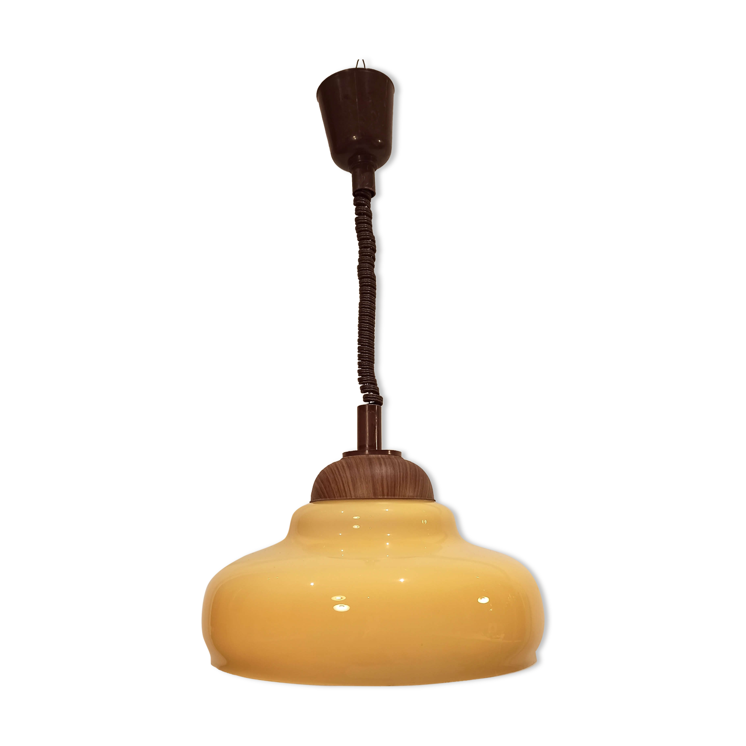 Vintage pendant light in mustard yellow glass 1960s goes up and down