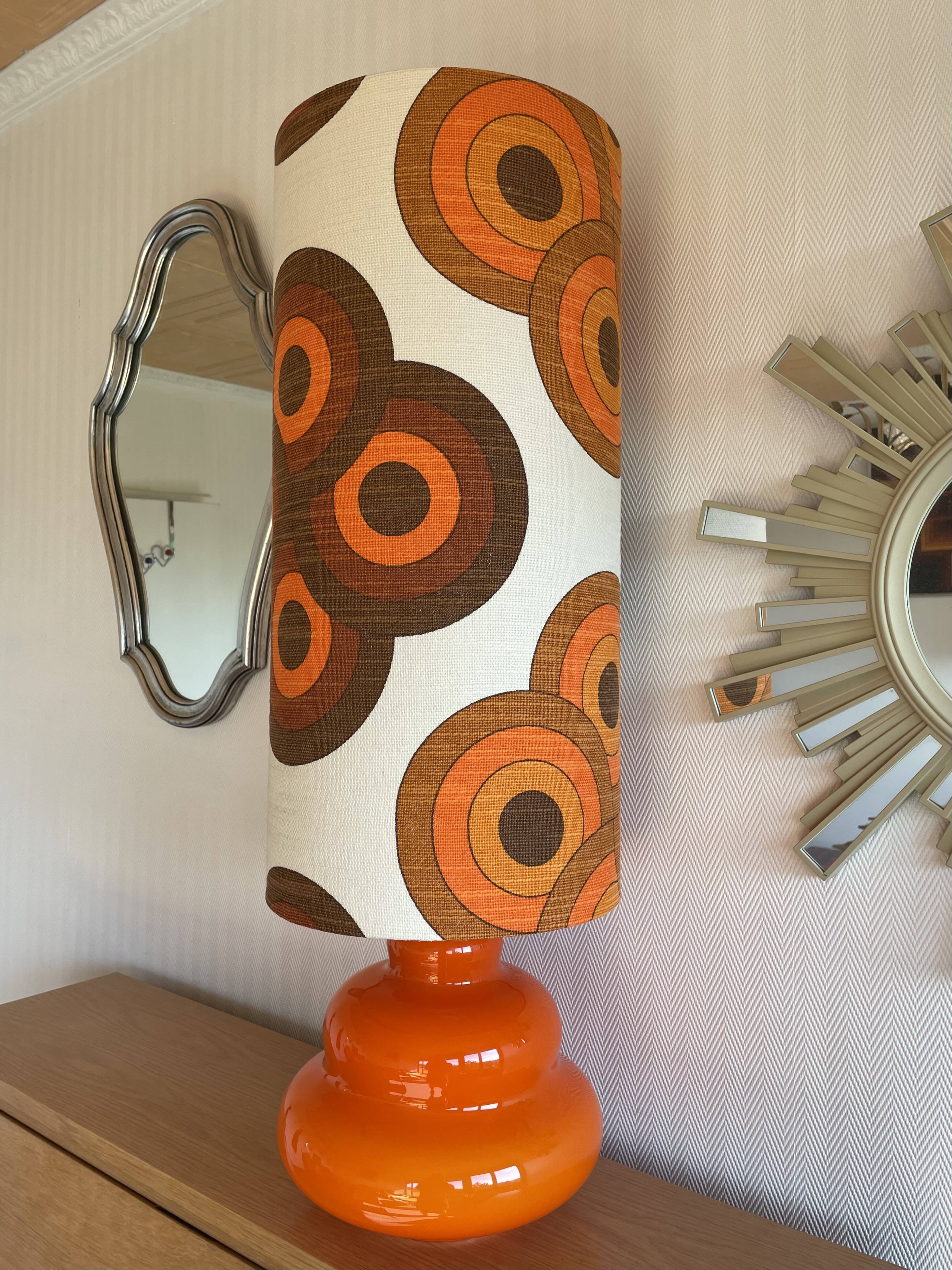 Supertone table lamp - orange opaline and vintage fabric