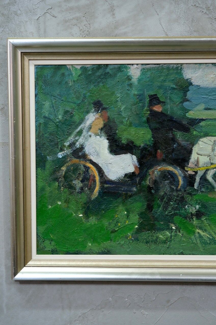 Peinture moderne suédoise 1973 huile sur panneau Ove Olson (1903-1975)