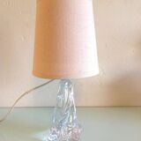 Bedside lamp with glass base and beige fabric lampshade / vintage 60s-70s