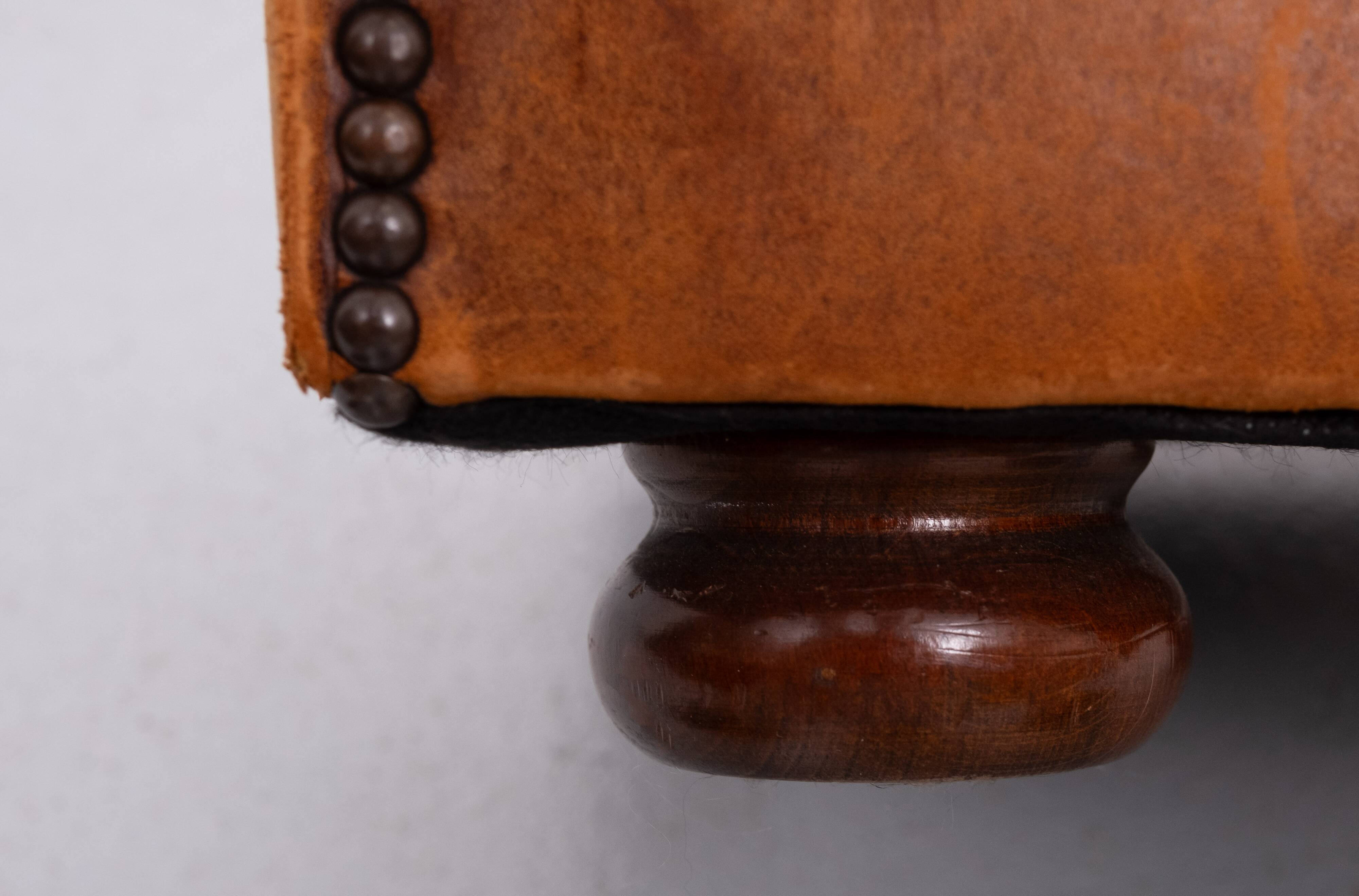 Sheepskin Leather pouf or Ottoman with storage 1970s