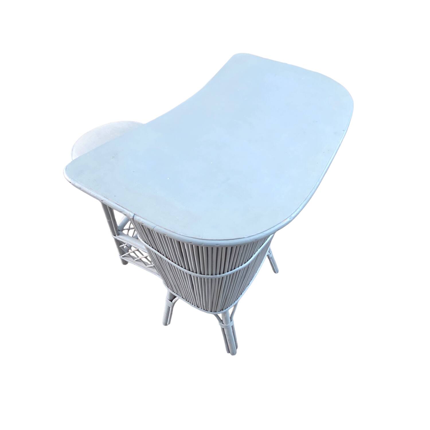 Rattan bar, painted, with two compartments, accompanied by its stool.