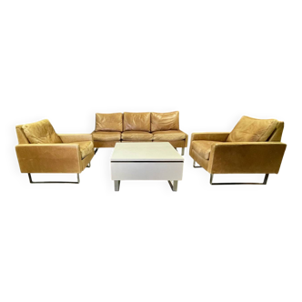 Ensemble de canapés en cuir COR (un canapé, deux fauteuils, une table basse)