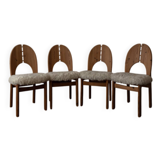 Vintage Danish Pine Dining Chairs | Set of 4 | Niels Koefoed Style
