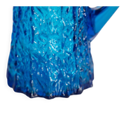 Pichet d'eau ou de jus en verre bleu du milieu du XXe siècle