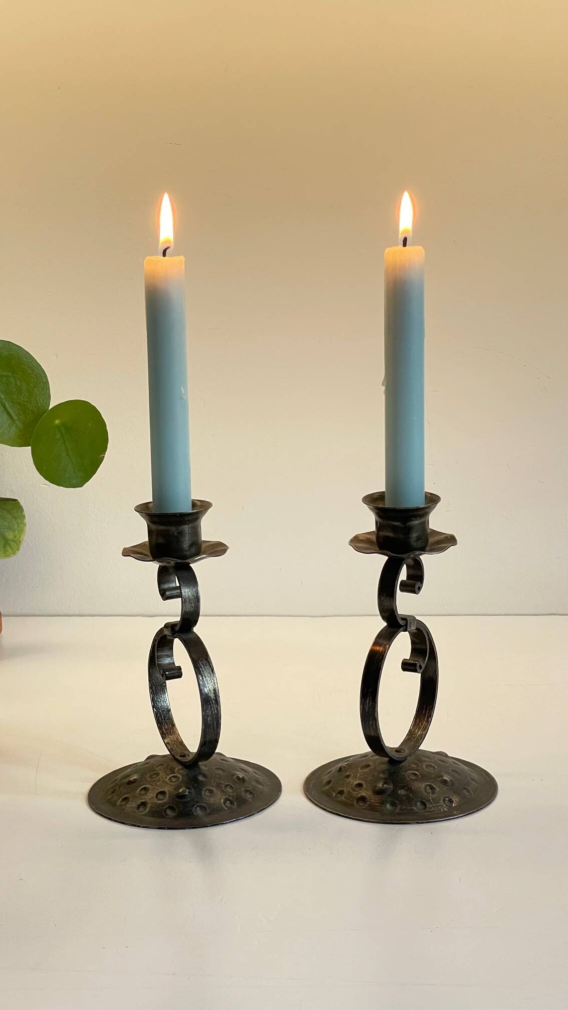 Vintage Black Patina Metal Candlesticks