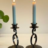 Vintage Black Patina Metal Candlesticks