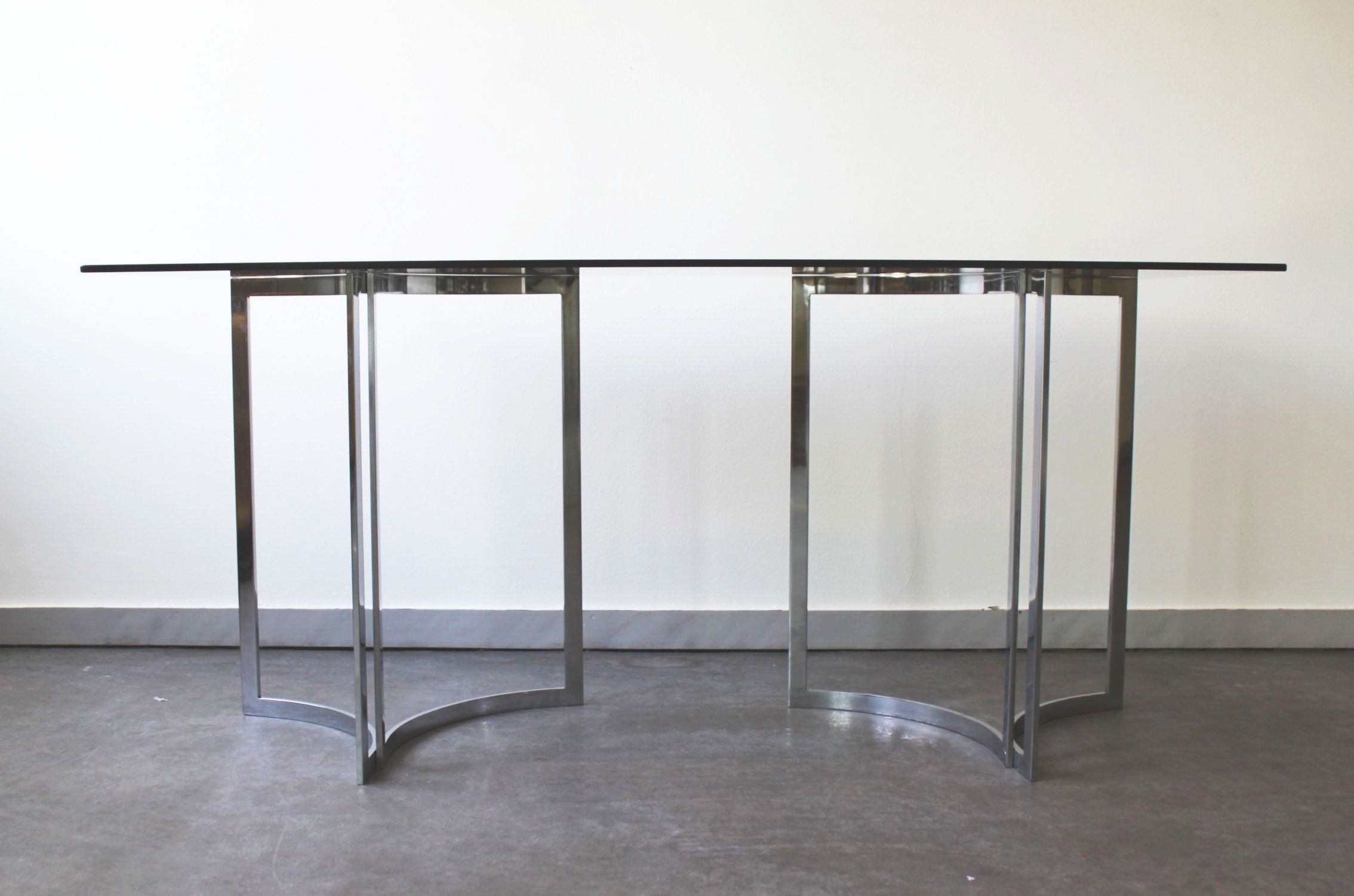 Smoked glass console with chrome legs, 1970.