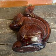 Bouteille Ancienne Grès Émaillée Forme Écureuil Marron + Bouchon Vinta
