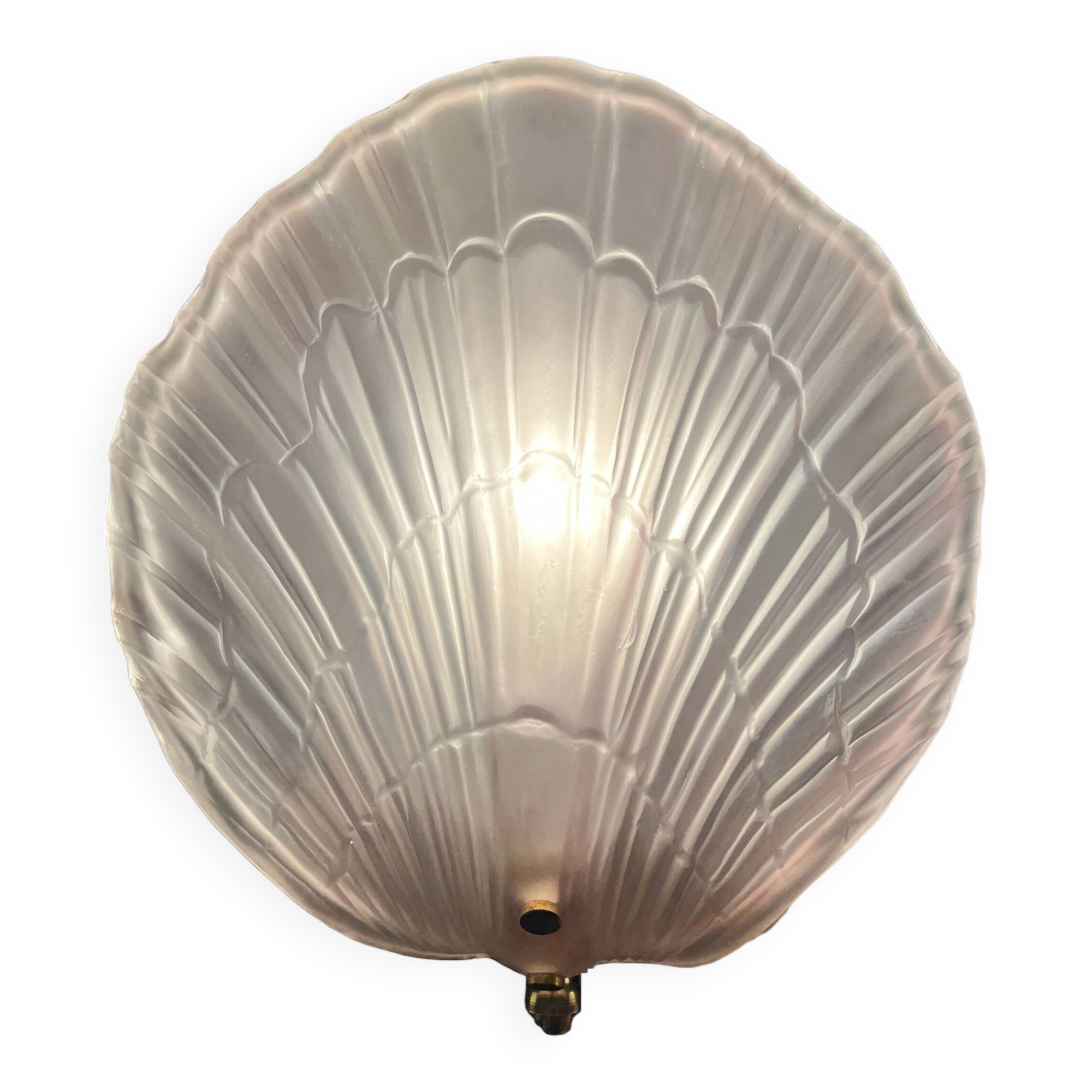 Vintage shell wall light in pink pressed glass and gold steel