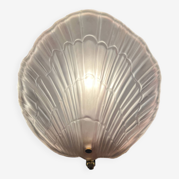 Vintage shell wall light in pink pressed glass and gold steel