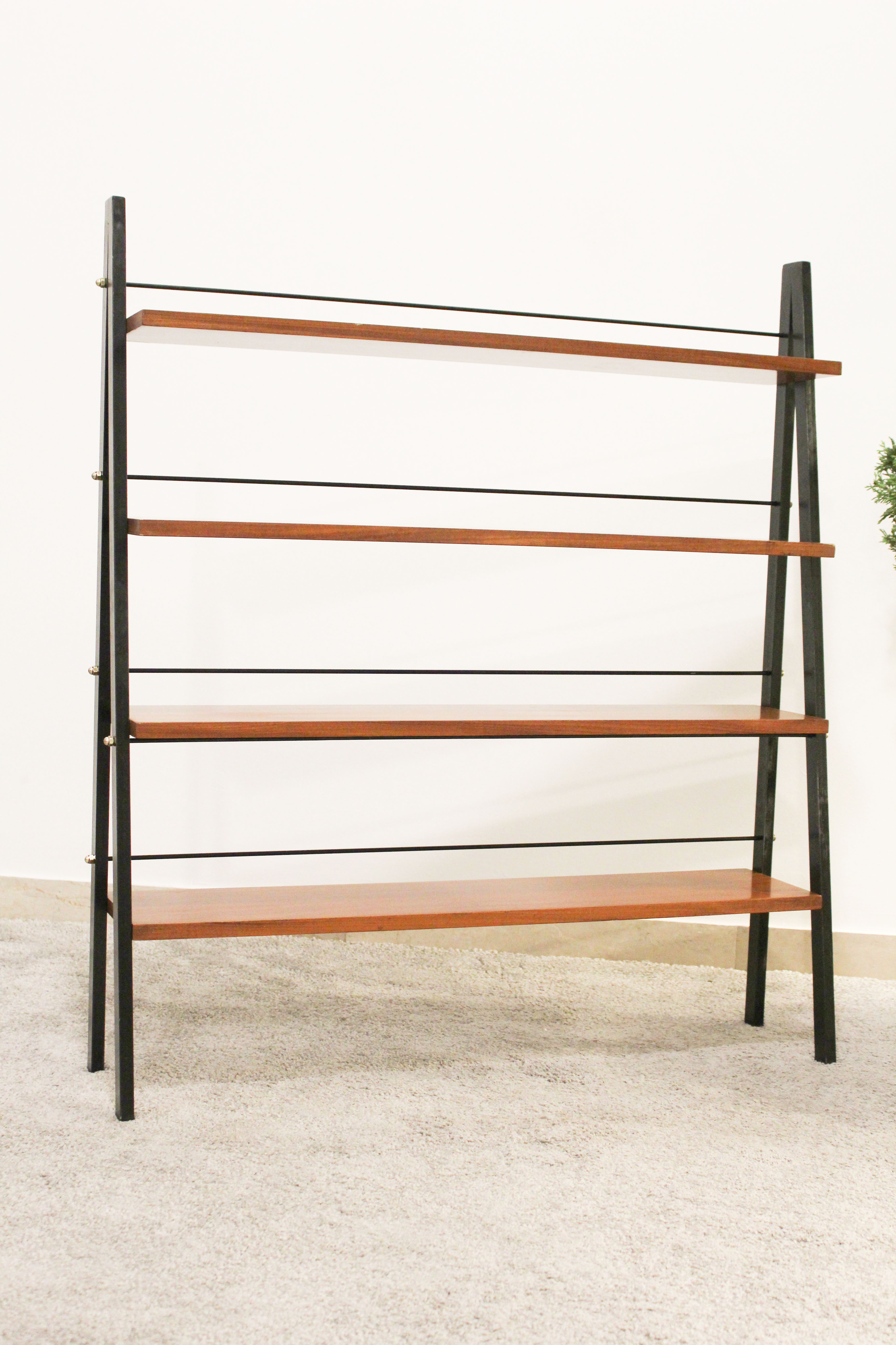 Scandinavian ladder shelves in teak and iron, Italy 50s