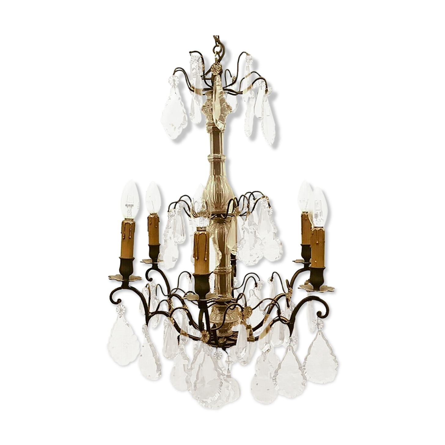Louis XV style chandelier Bronze and pendants 8 arms of light XX century