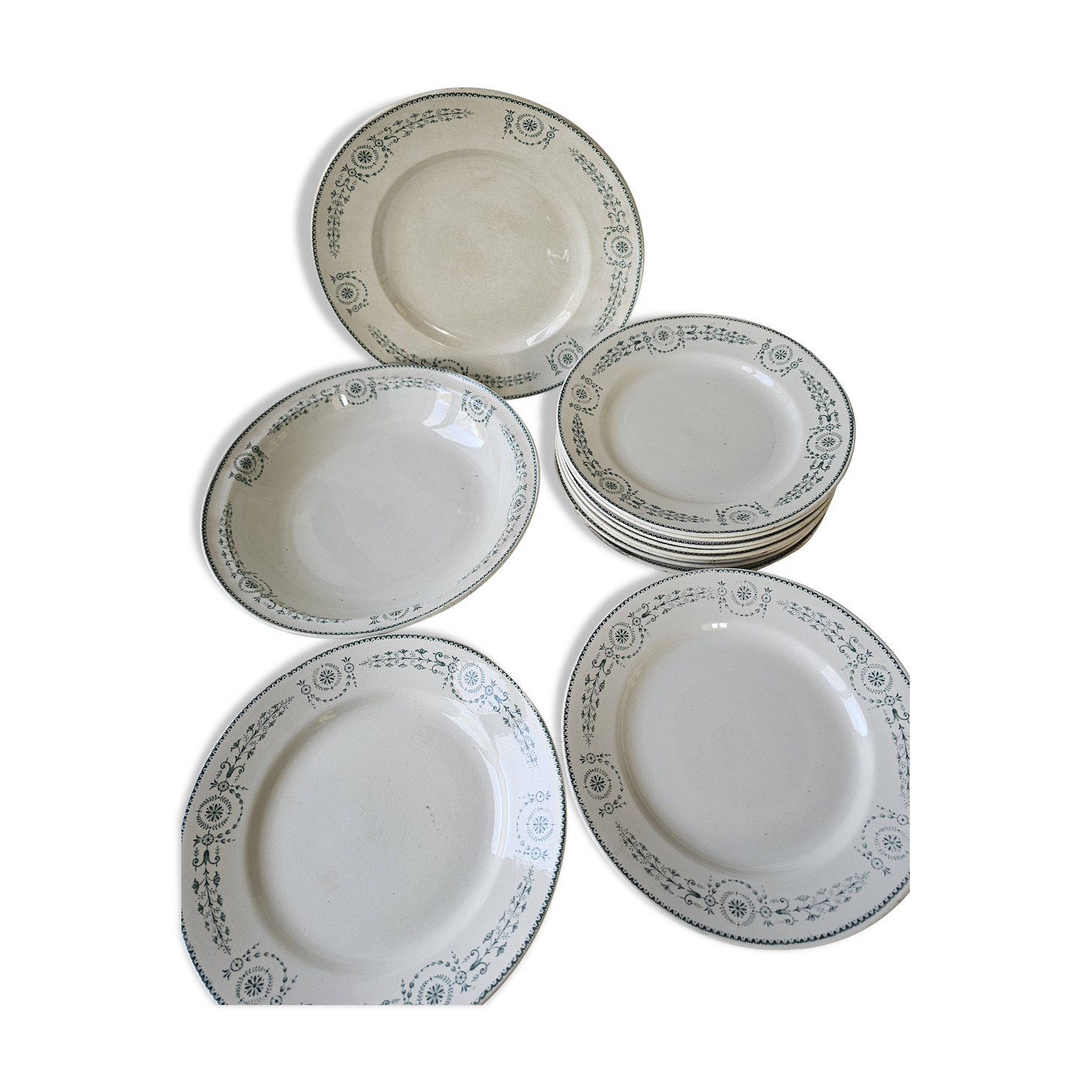 Set of 8 plates, 2 dishes, 2 compotiers - KG Lunéville Laetitia decoration