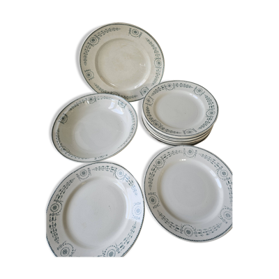 Ensemble 8 assiettes, 2 plats, 2 compotiers  - KG Lunéville décor Laetitia